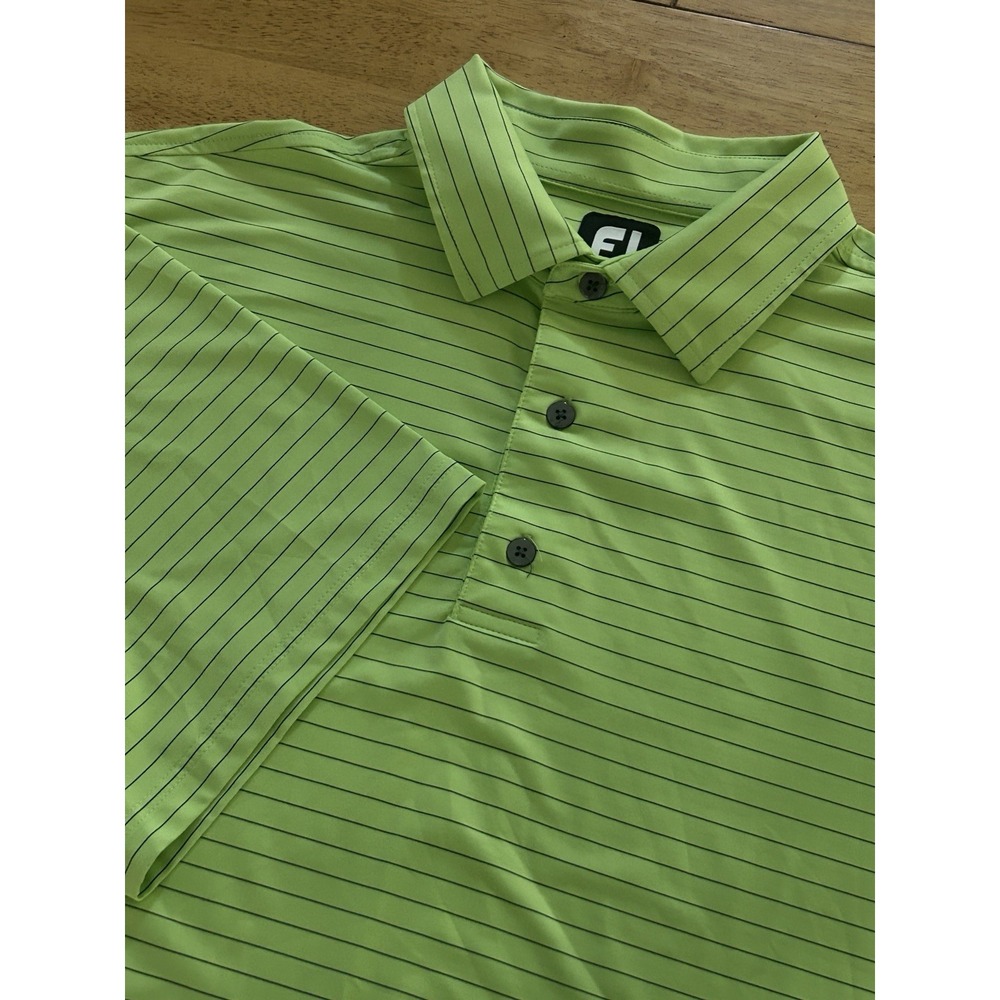 Footjoy Men's Striped Lime Green Golf Polo‎ Performance Shirt Size XL "FJ"